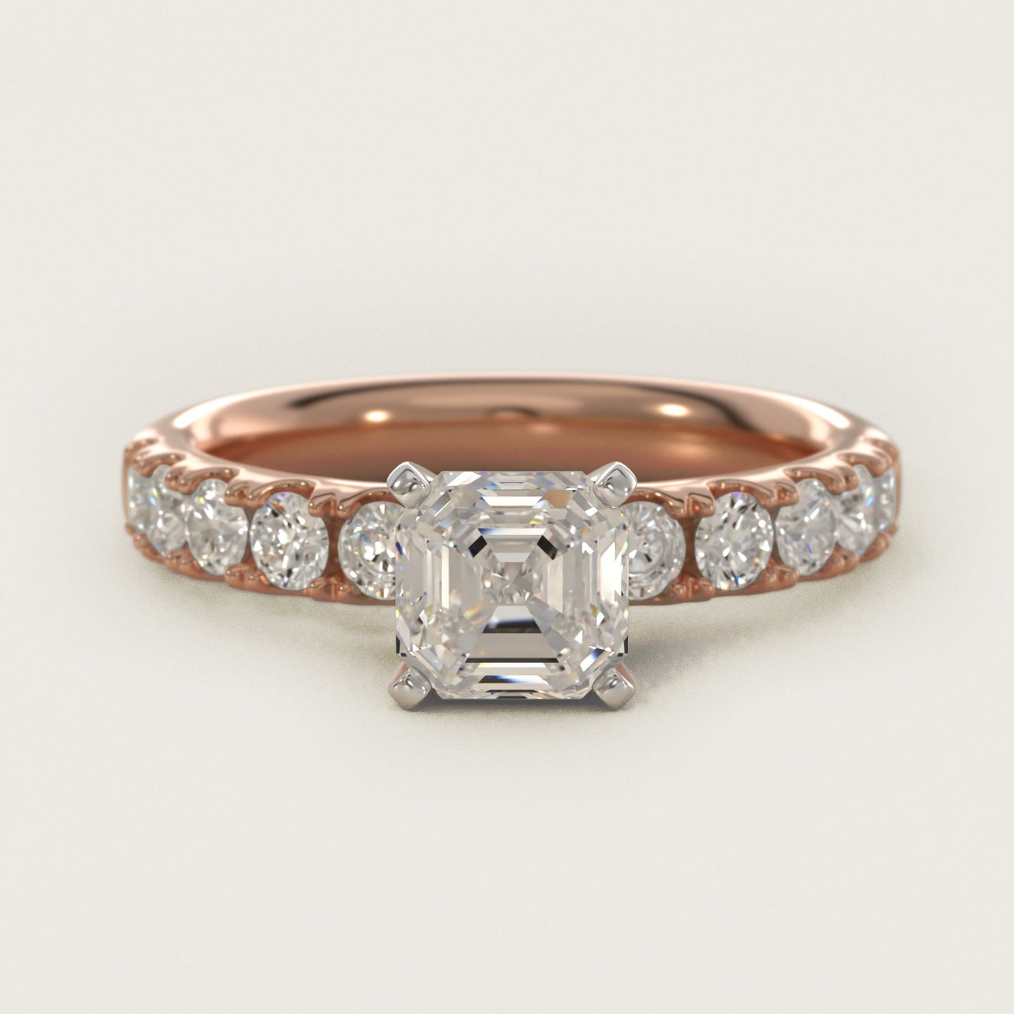 Riviera PavŽ Diamond Engagement Ring in 18k Rose Gold (5/8 ct. tw.) - Asscher Center