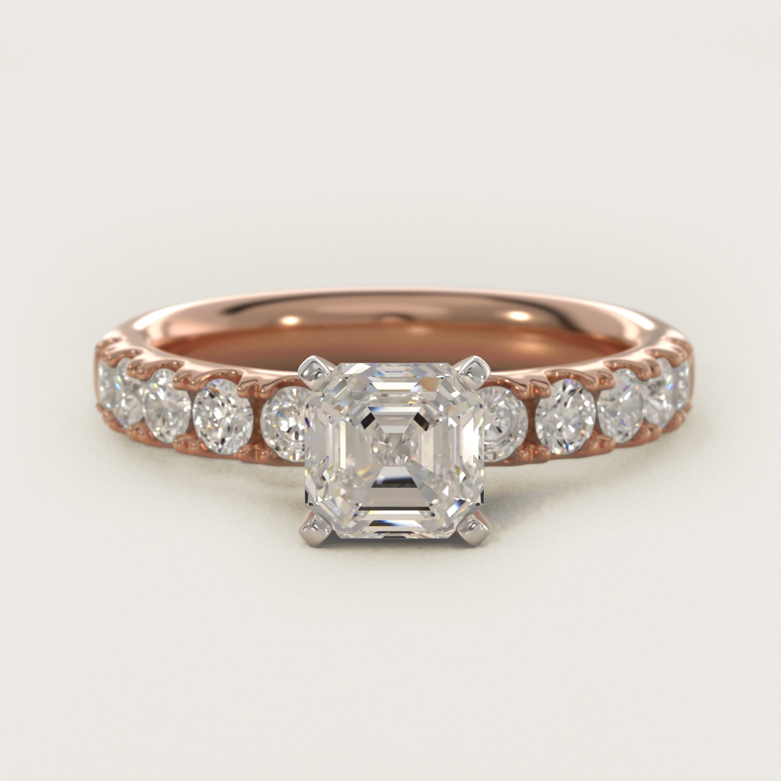 Riviera PavŽ Diamond Engagement Ring in 18k Rose Gold (5/8 ct. tw.) - Asscher Center
