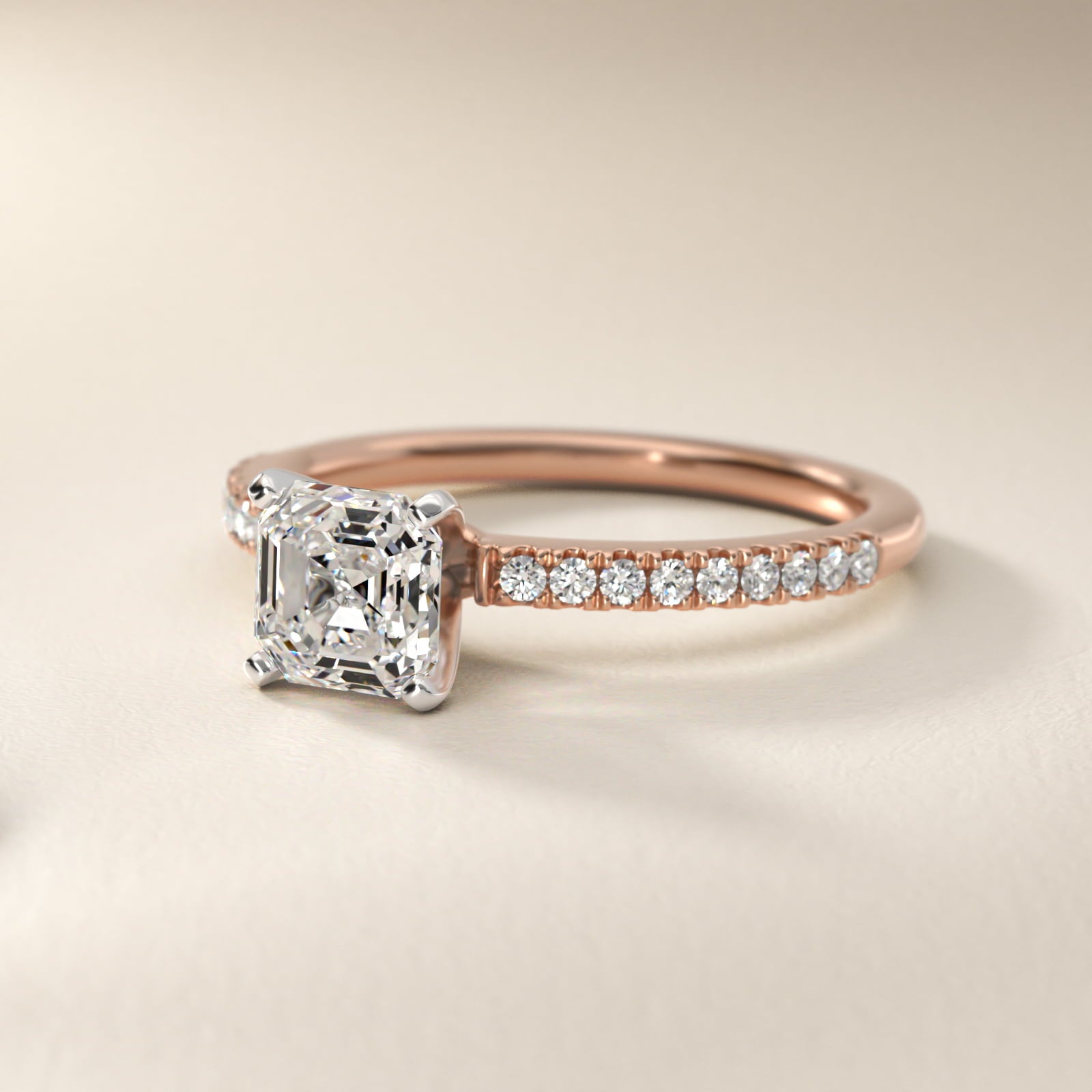 Riviera PavŽ Diamond Engagement Ring in 14k Rose Gold (1/6 ct. tw.) - Asscher Center