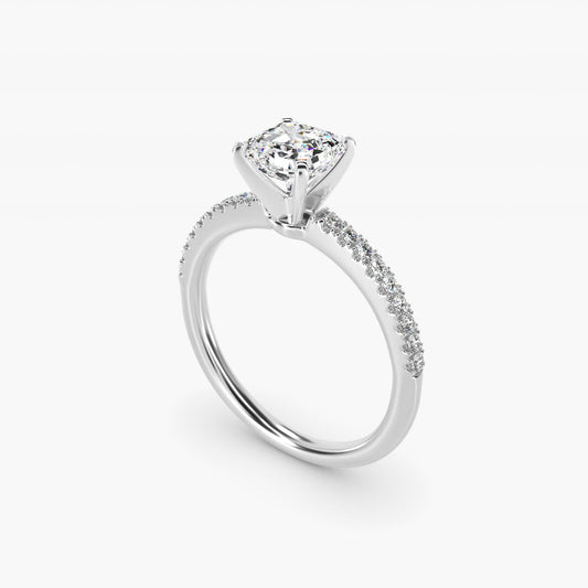 Riviera PavŽ Diamond Engagement Ring in 14k White Gold (1/6 ct. tw.) - Asscher Center