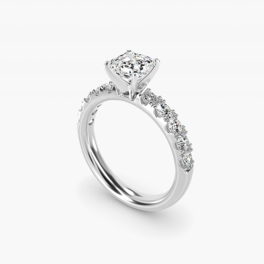 Riviera PavŽ Diamond Engagement Ring in 18k White Gold (5/8 ct. tw.) - Asscher Center