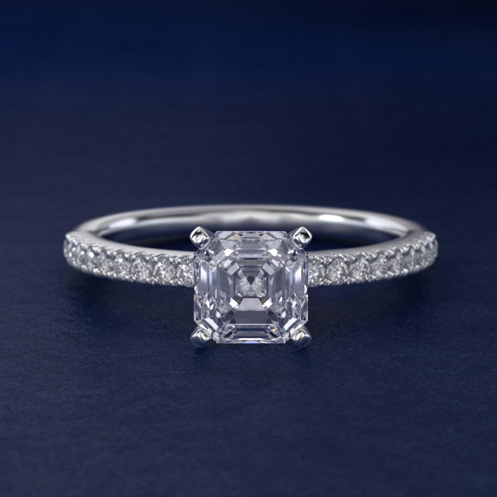 Riviera PavŽ Diamond Engagement Ring in 14k White Gold (1/6 ct. tw.) - Asscher Center
