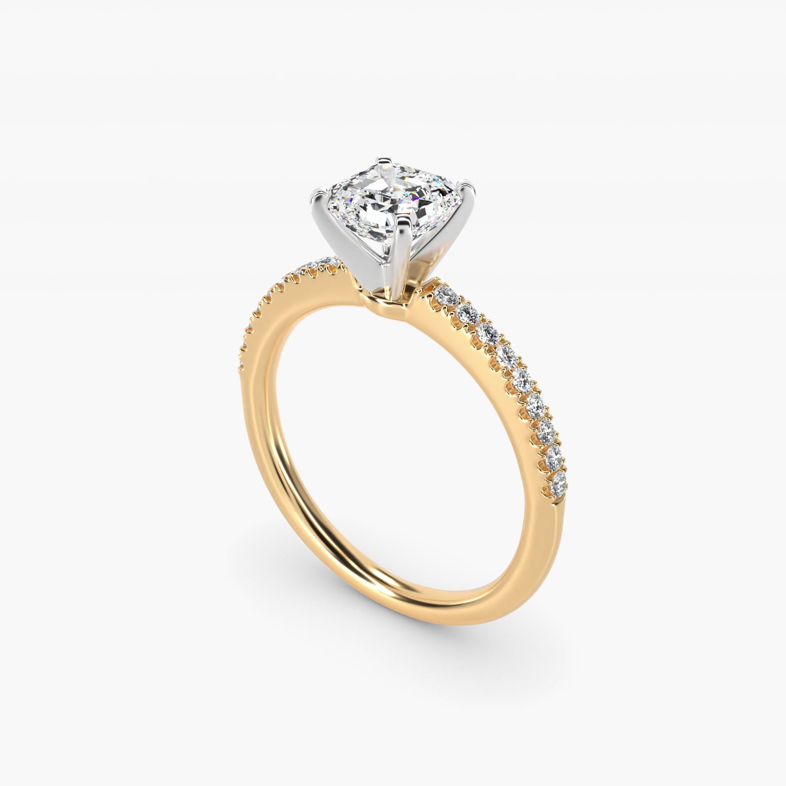 Riviera PavŽ Diamond Engagement Ring in 14K Yellow Gold (1/6 ct. tw.) - Asscher Center