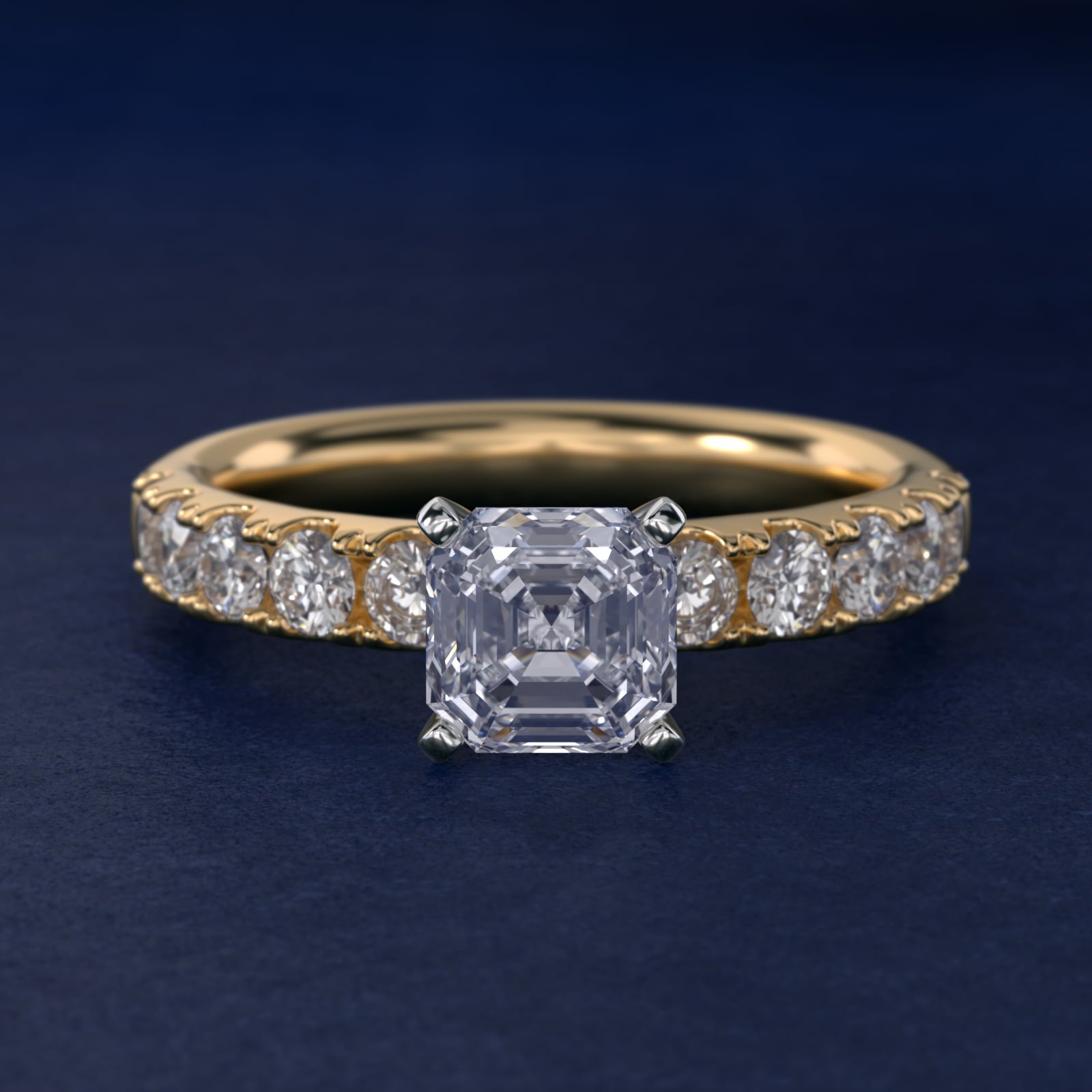 Riviera PavŽ Diamond Engagement Ring in 18k Yellow Gold (5/8 ct. tw.) - Asscher Center