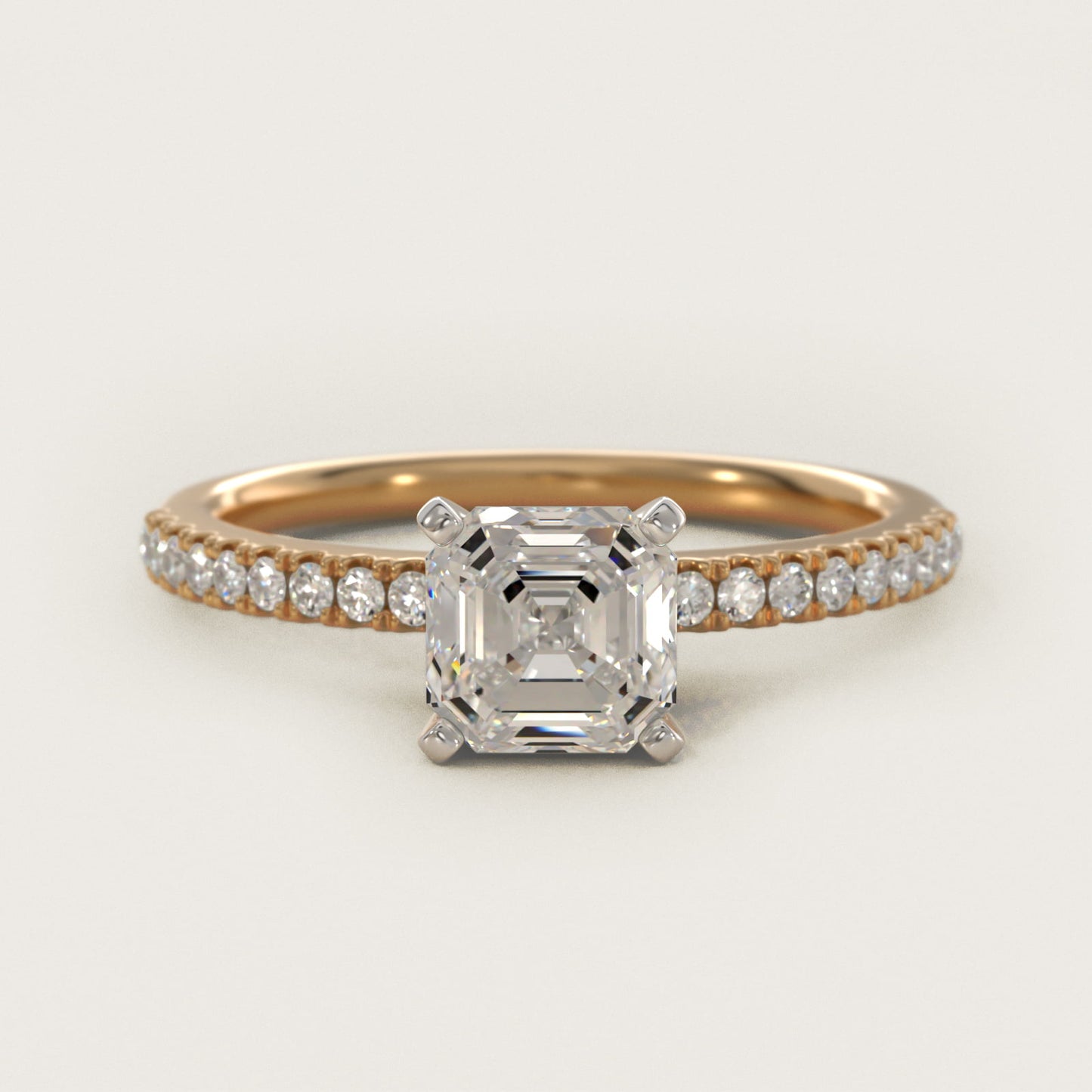 Riviera PavŽ Diamond Engagement Ring in 14K Yellow Gold (1/6 ct. tw.) - Asscher Center