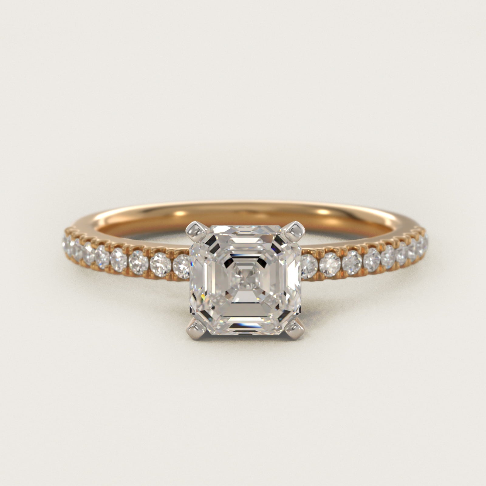 Riviera PavŽ Diamond Engagement Ring in 14K Yellow Gold (1/6 ct. tw.) - Asscher Center