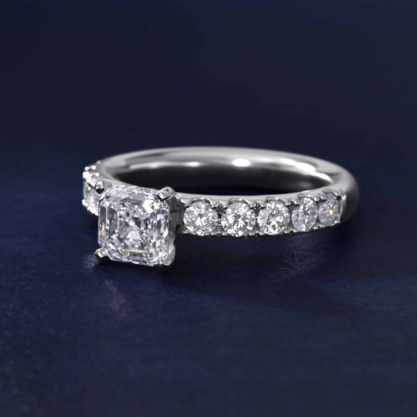 Riviera PavŽ Diamond Engagement Ring in Platinum (5/8 ct. tw.) - Asscher Center