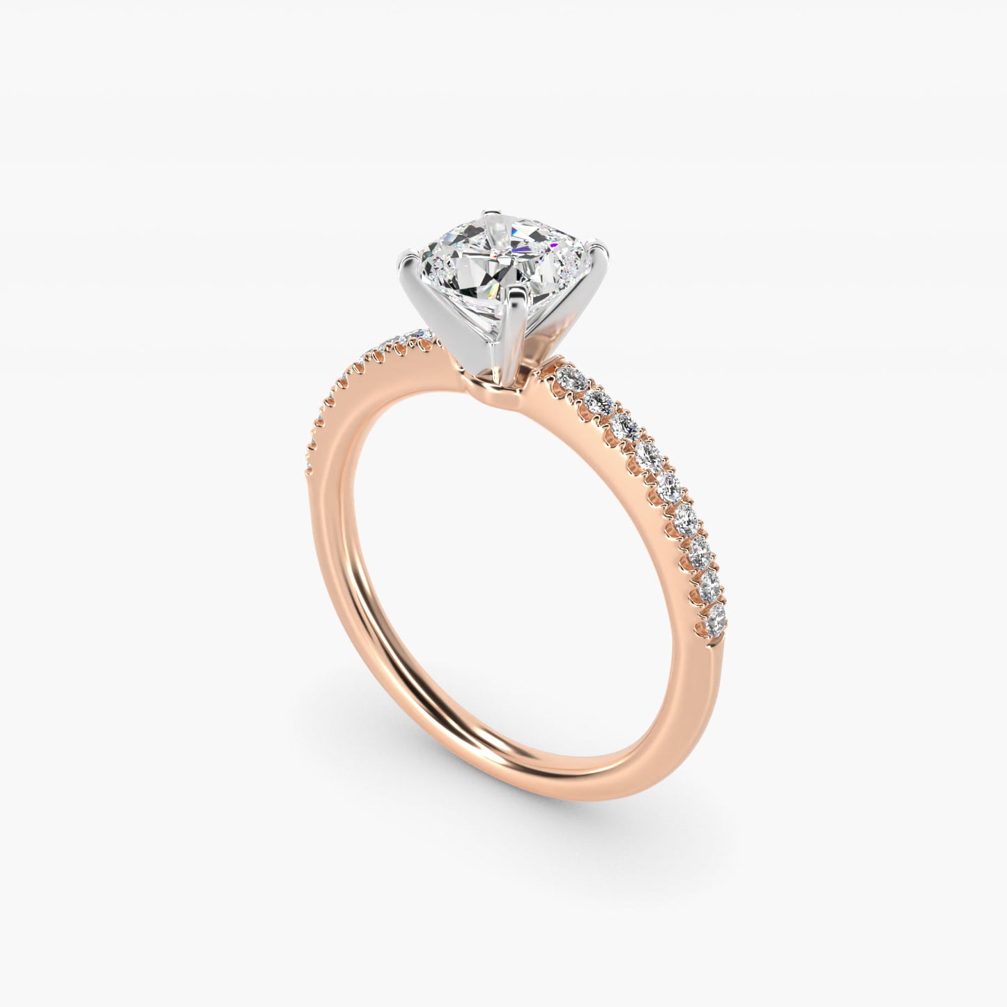 Riviera PavŽ Diamond Engagement Ring in 14k Rose Gold (1/6 ct. tw.) - Cushion Center