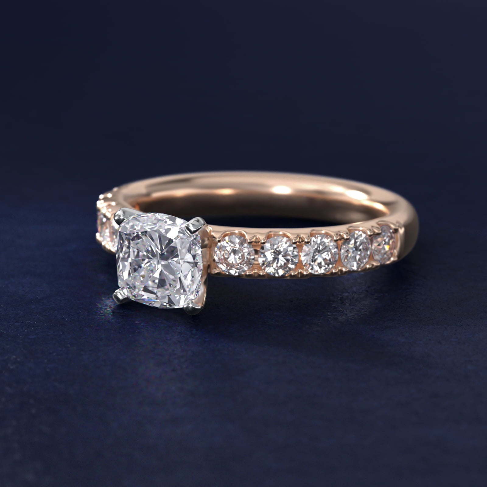 Riviera PavŽ Diamond Engagement Ring in 18k Rose Gold (5/8 ct. tw.) - Cushion Center