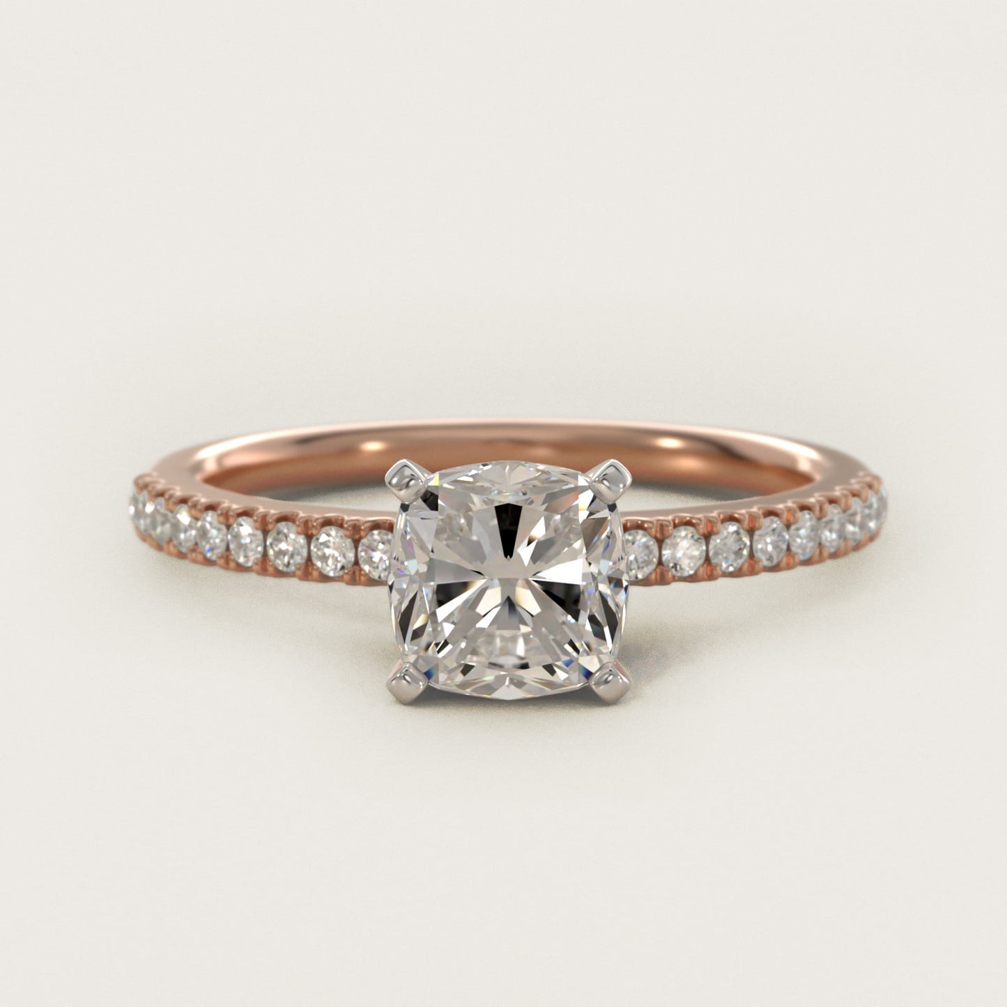 Riviera PavŽ Diamond Engagement Ring in 14k Rose Gold (1/6 ct. tw.) - Cushion Center