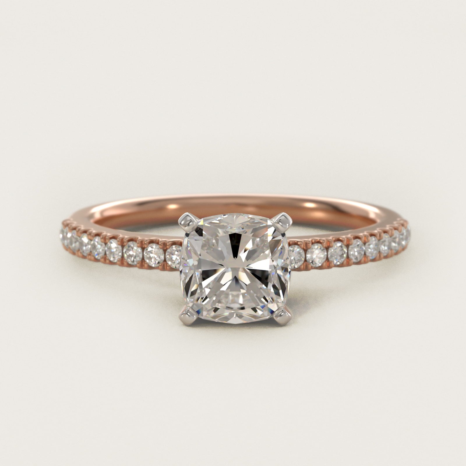 Riviera PavŽ Diamond Engagement Ring in 14k Rose Gold (1/6 ct. tw.) - Cushion Center
