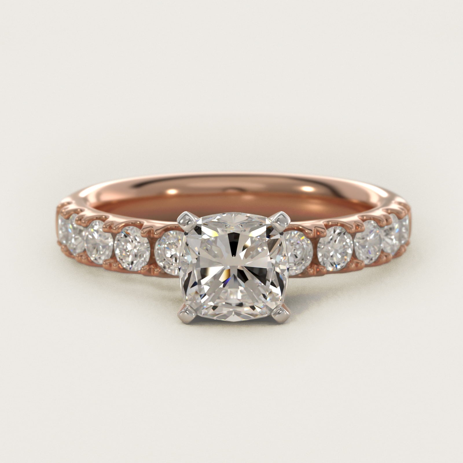 Riviera PavŽ Diamond Engagement Ring in 18k Rose Gold (5/8 ct. tw.) - Cushion Center