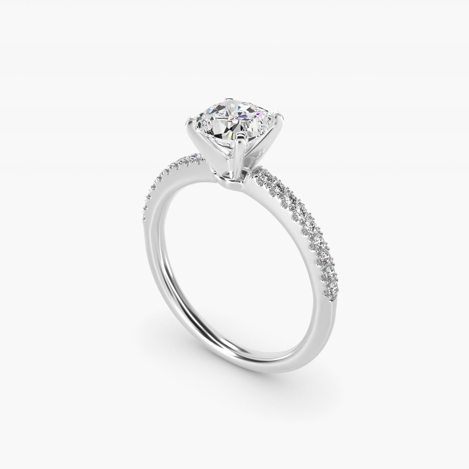 Riviera PavŽ Diamond Engagement Ring in 14k White Gold (1/6 ct. tw.) - Cushion Center
