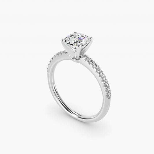 Riviera PavŽ Diamond Engagement Ring in 14k White Gold (1/6 ct. tw.) - Cushion Center