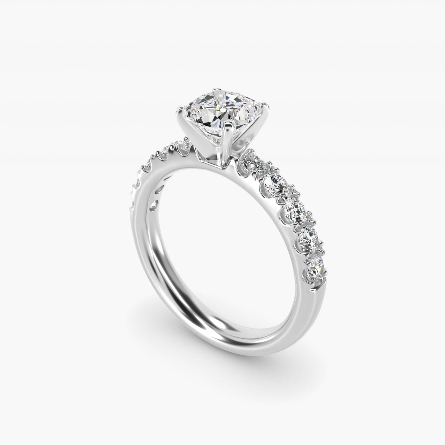Riviera PavŽ Diamond Engagement Ring in 18k White Gold (5/8 ct. tw.) - Cushion Center