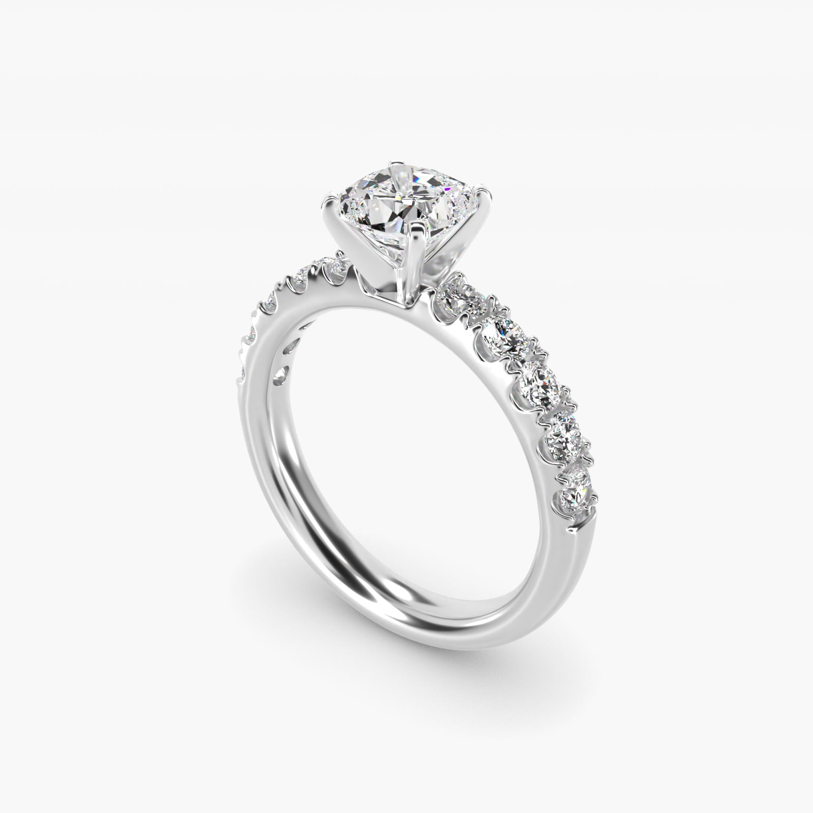 Riviera PavŽ Diamond Engagement Ring in 18k White Gold (5/8 ct. tw.) - Cushion Center