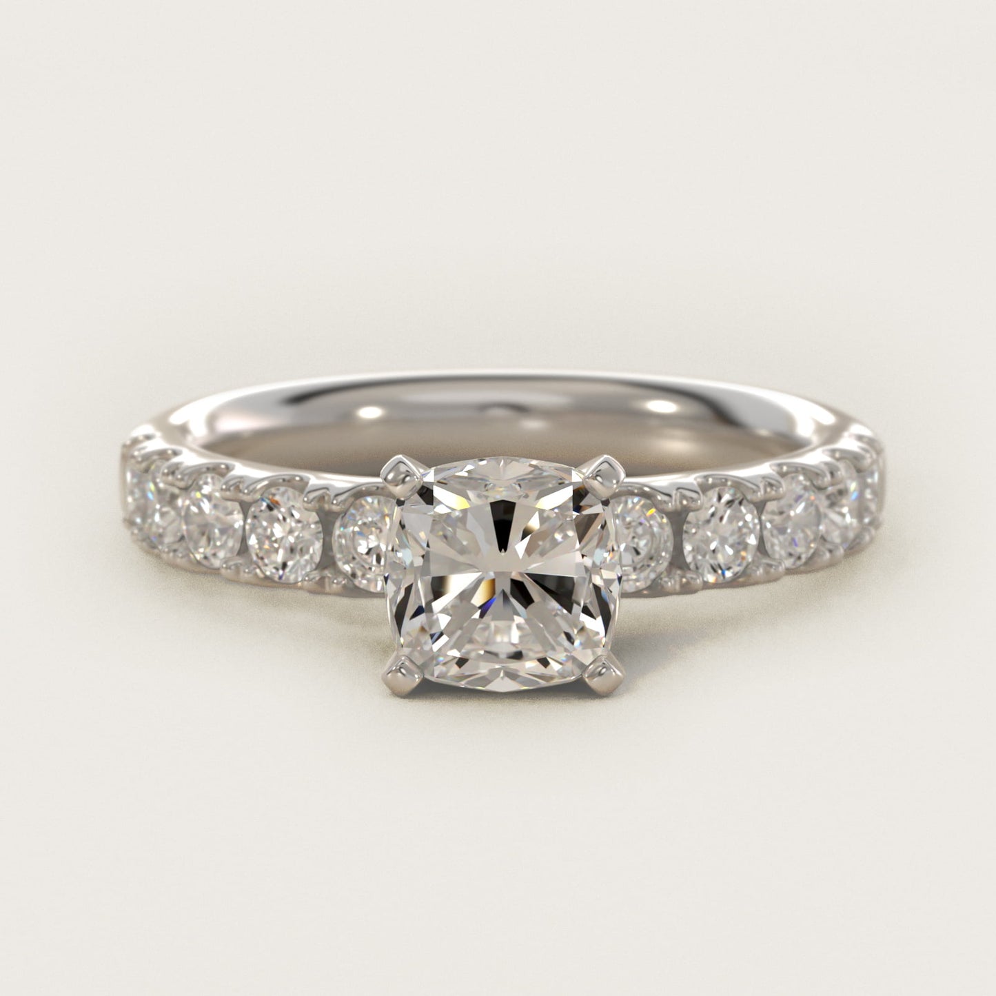 Riviera PavŽ Diamond Engagement Ring in 18k White Gold (5/8 ct. tw.) - Cushion Center