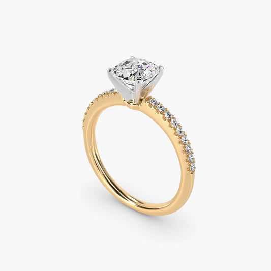 Riviera PavŽ Diamond Engagement Ring in 14K Yellow Gold (1/6 ct. tw.) - Cushion Center