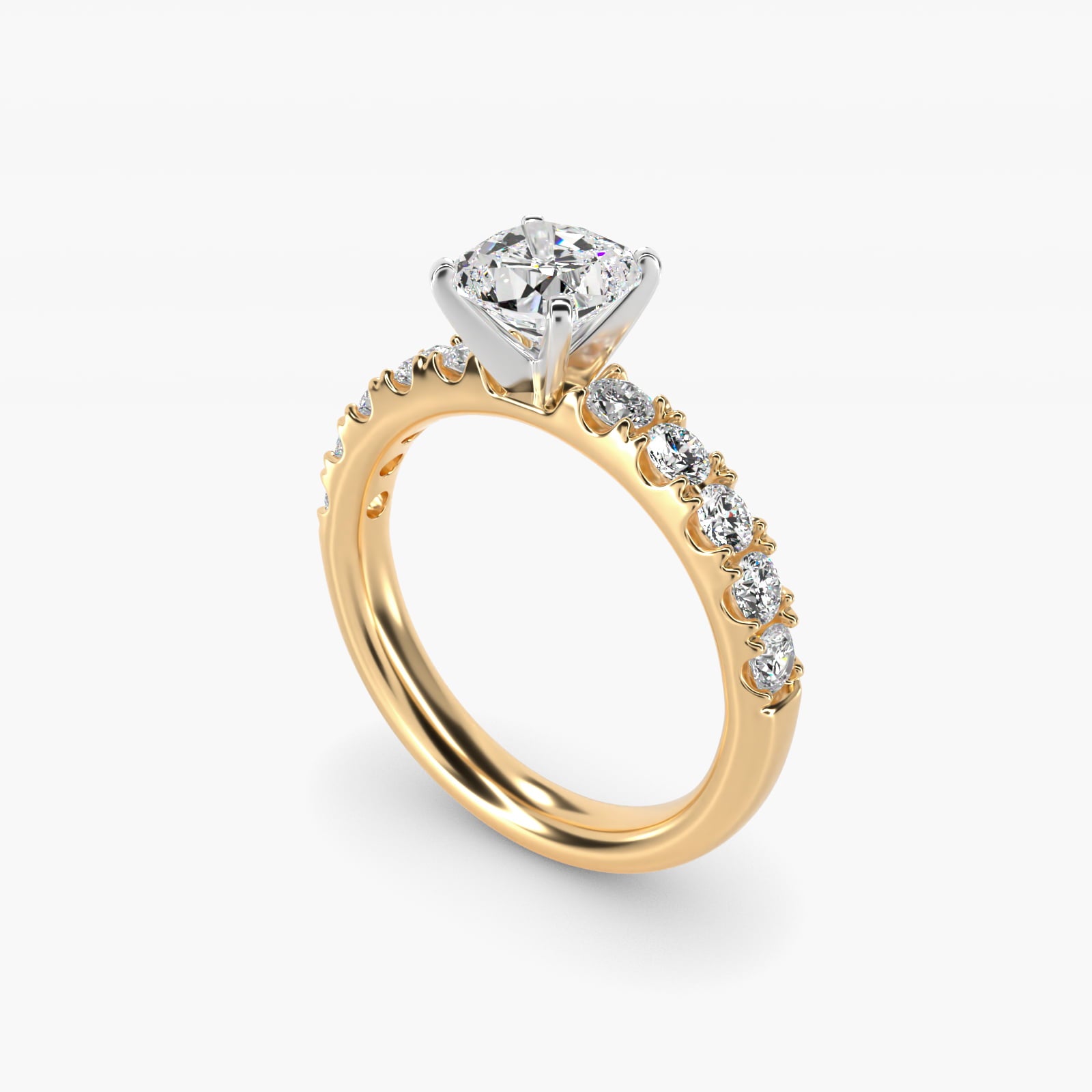 Riviera PavŽ Diamond Engagement Ring in 18k Yellow Gold (5/8 ct. tw.) - Cushion Center