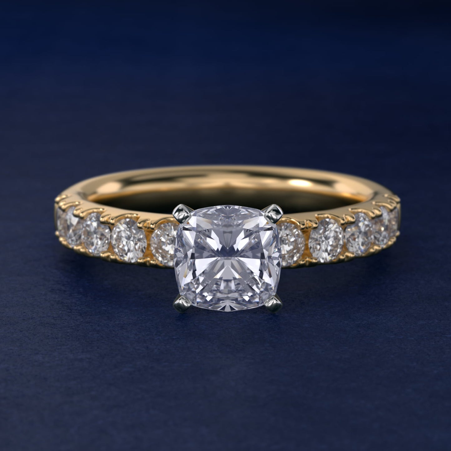 Riviera PavŽ Diamond Engagement Ring in 18k Yellow Gold (5/8 ct. tw.) - Cushion Center