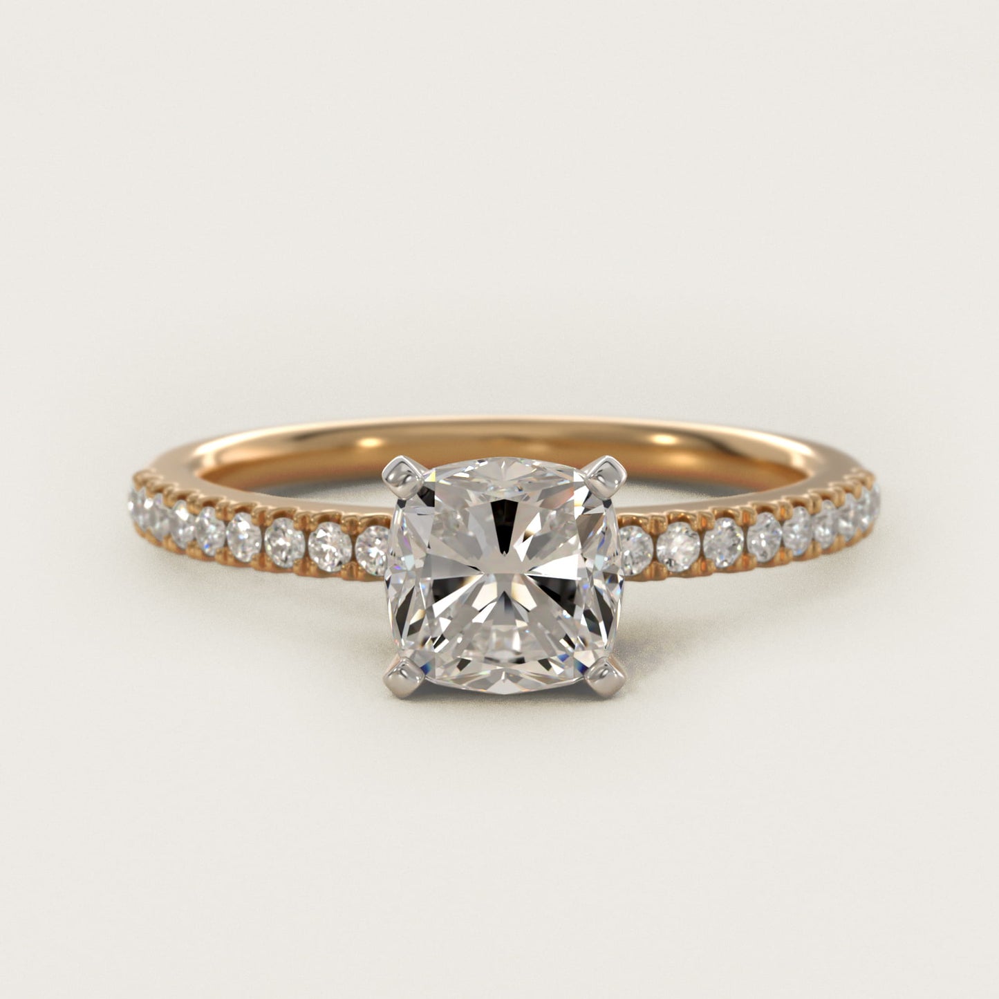 Riviera PavŽ Diamond Engagement Ring in 14K Yellow Gold (1/6 ct. tw.) - Cushion Center