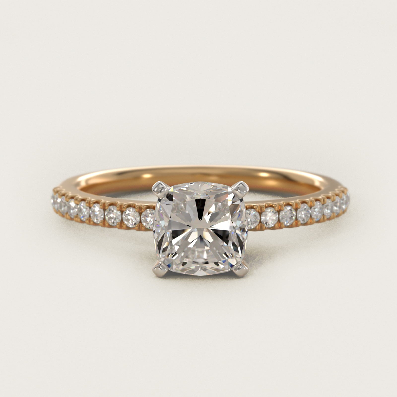 Riviera PavŽ Diamond Engagement Ring in 14K Yellow Gold (1/6 ct. tw.) - Cushion Center