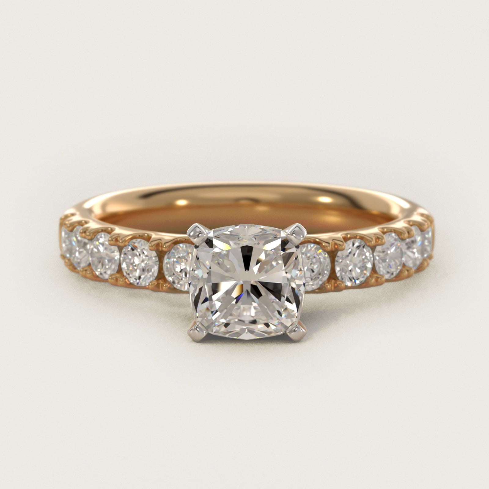 Riviera PavŽ Diamond Engagement Ring in 18k Yellow Gold (5/8 ct. tw.) - Cushion Center