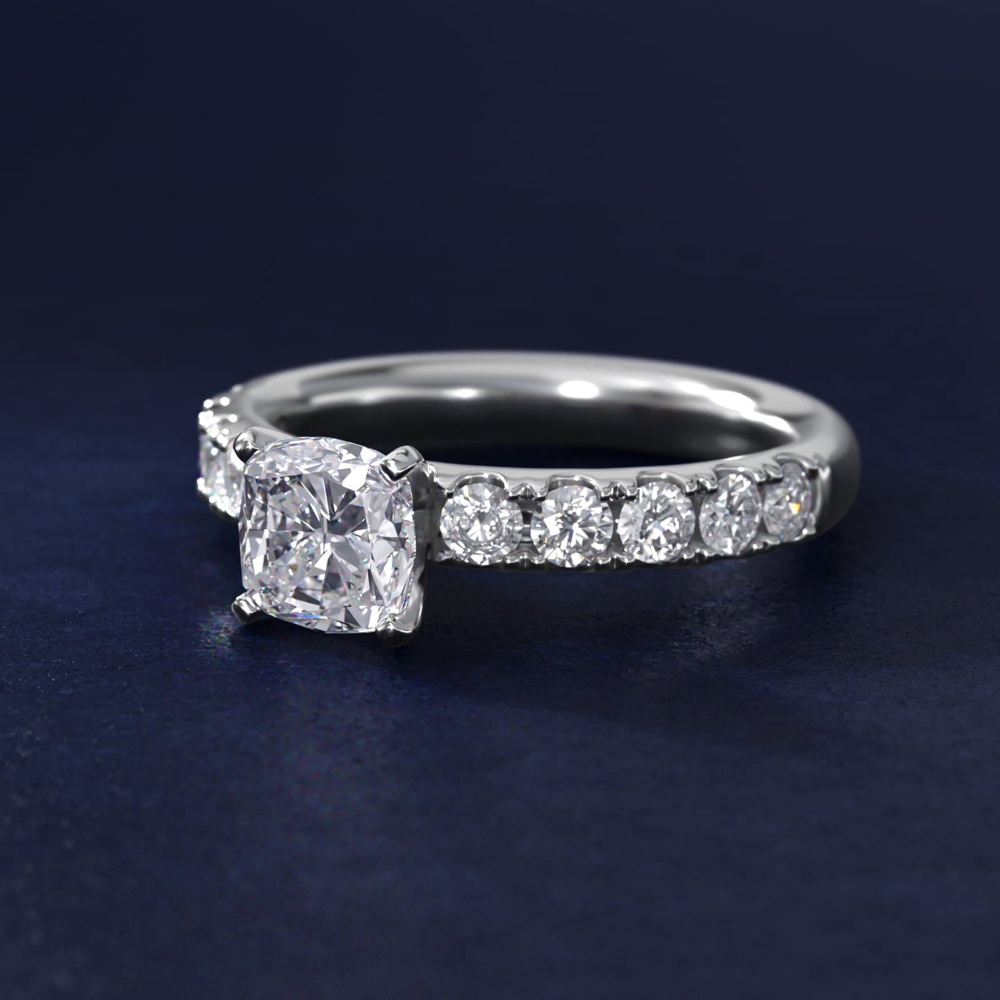 Riviera PavŽ Diamond Engagement Ring in Platinum (5/8 ct. tw.) - Cushion Center