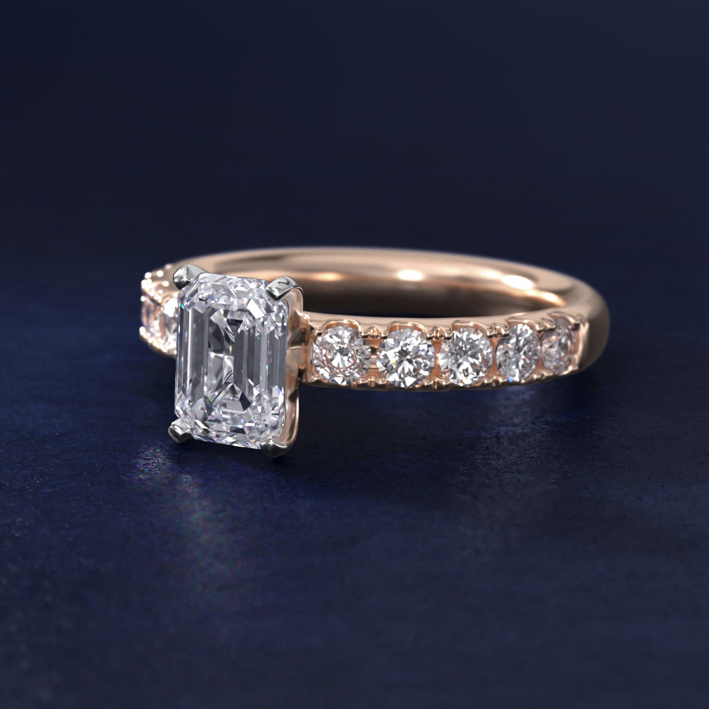Riviera PavŽ Diamond Engagement Ring in 18k Rose Gold (5/8 ct. tw.) - Emerald Center