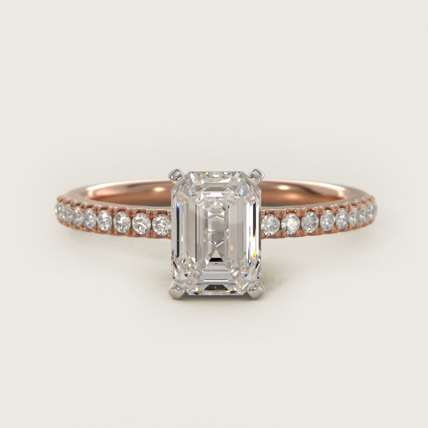 Riviera PavŽ Diamond Engagement Ring in 14k Rose Gold (1/6 ct. tw.) - Emerald Center
