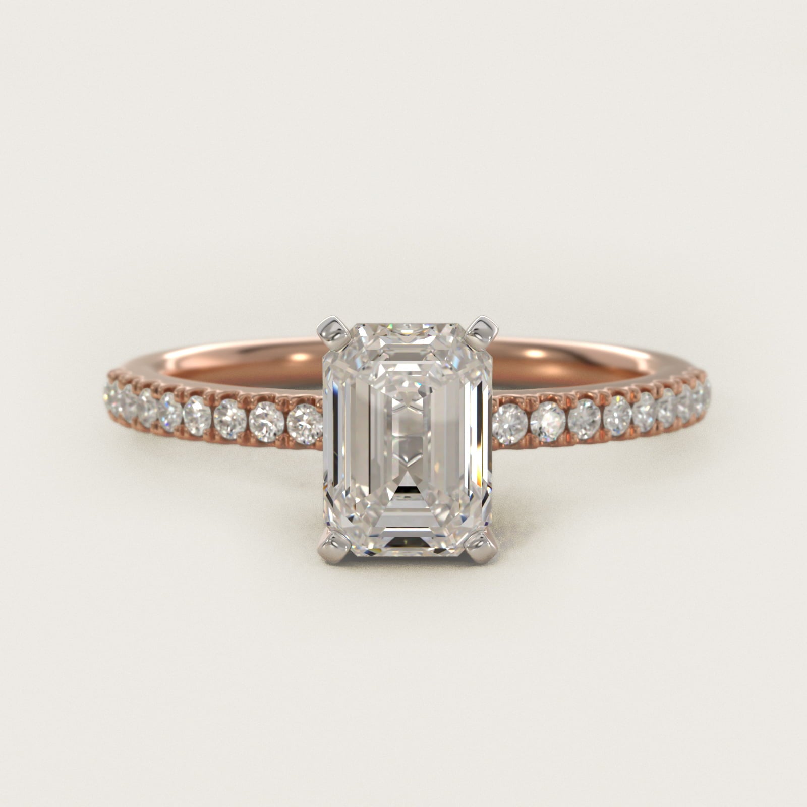 Riviera PavŽ Diamond Engagement Ring in 14k Rose Gold (1/6 ct. tw.) - Emerald Center