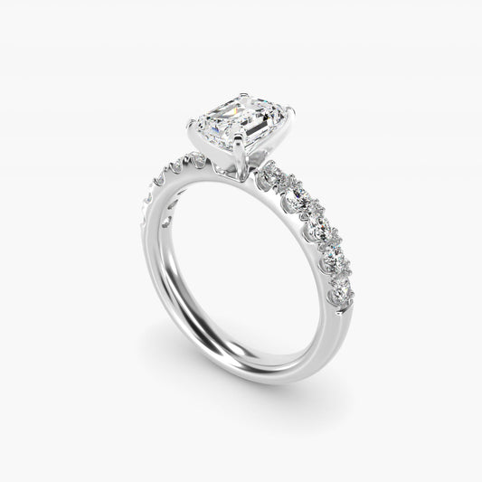 Riviera PavŽ Diamond Engagement Ring in 18k White Gold (5/8 ct. tw.) - Emerald Center