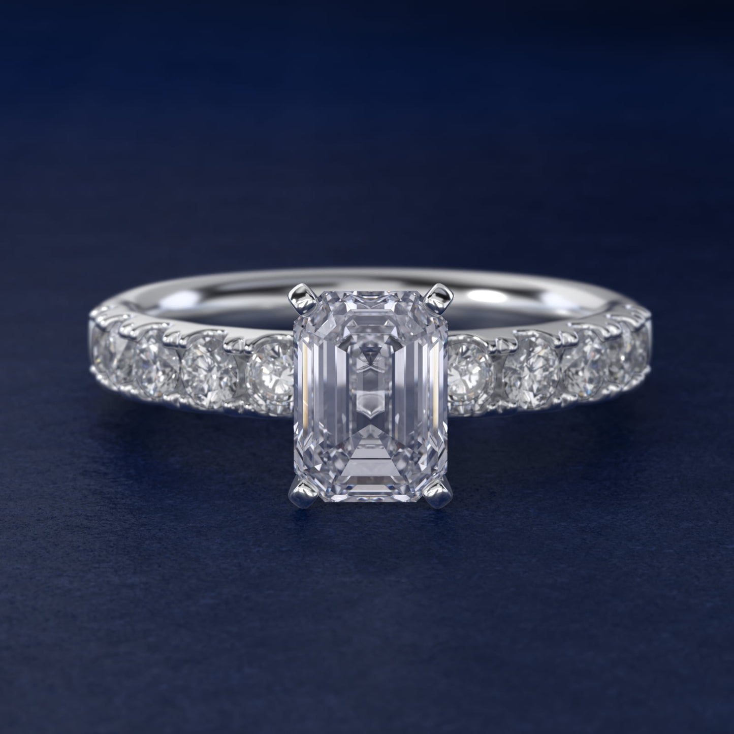 Riviera PavŽ Diamond Engagement Ring in 18k White Gold (5/8 ct. tw.) - Emerald Center
