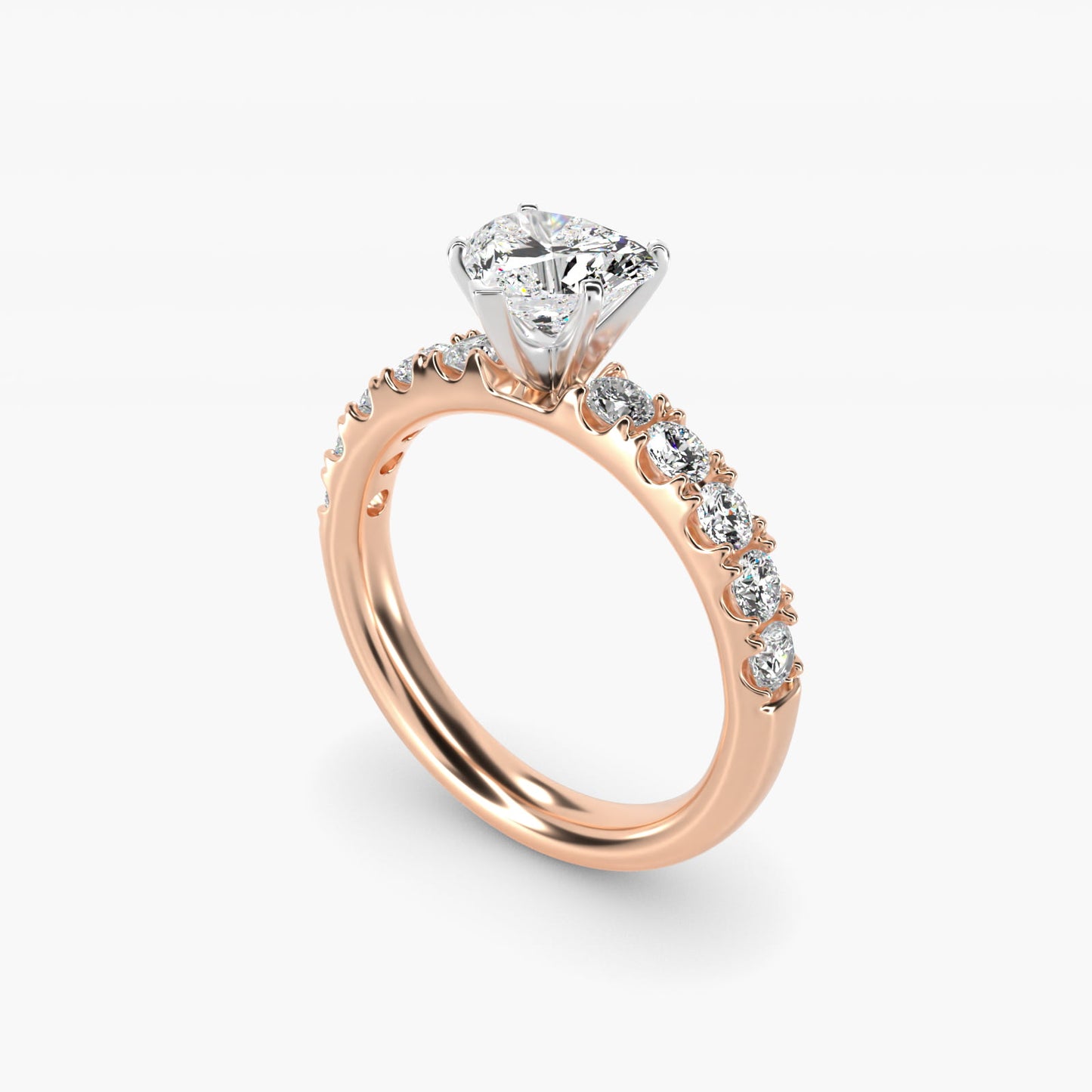 Riviera PavŽ Diamond Engagement Ring in 18k Rose Gold (5/8 ct. tw.) - Heart Center