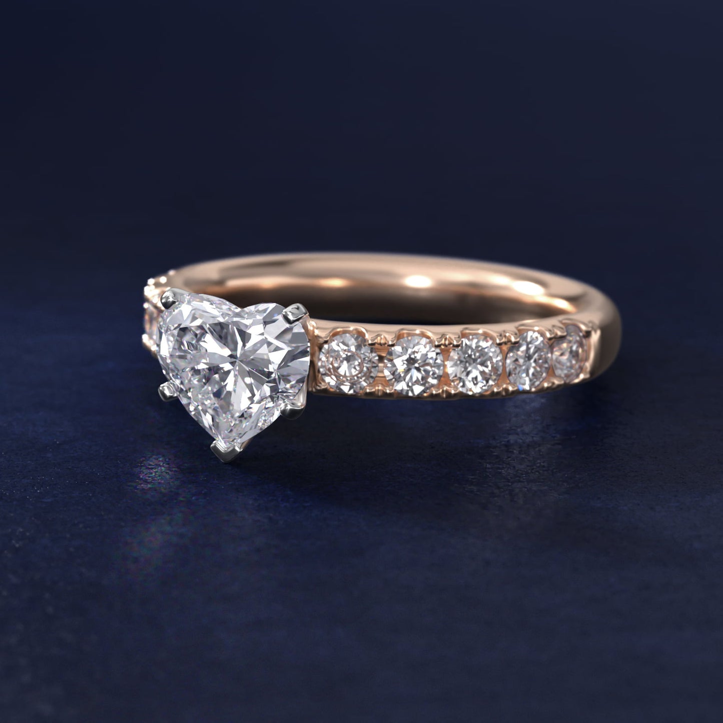 Riviera PavŽ Diamond Engagement Ring in 18k Rose Gold (5/8 ct. tw.) - Heart Center