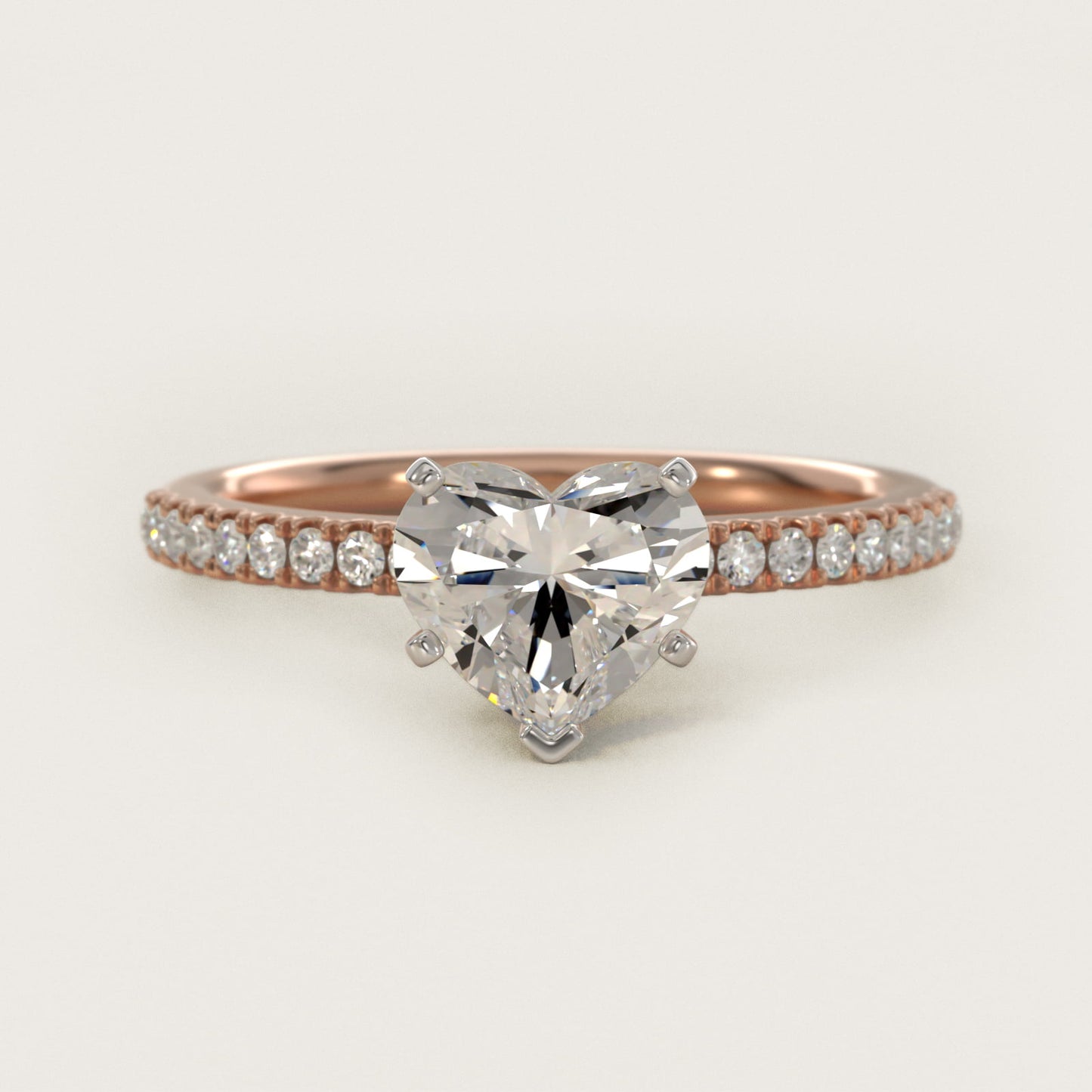 Riviera PavŽ Diamond Engagement Ring in 14k Rose Gold (1/6 ct. tw.) - Heart Center