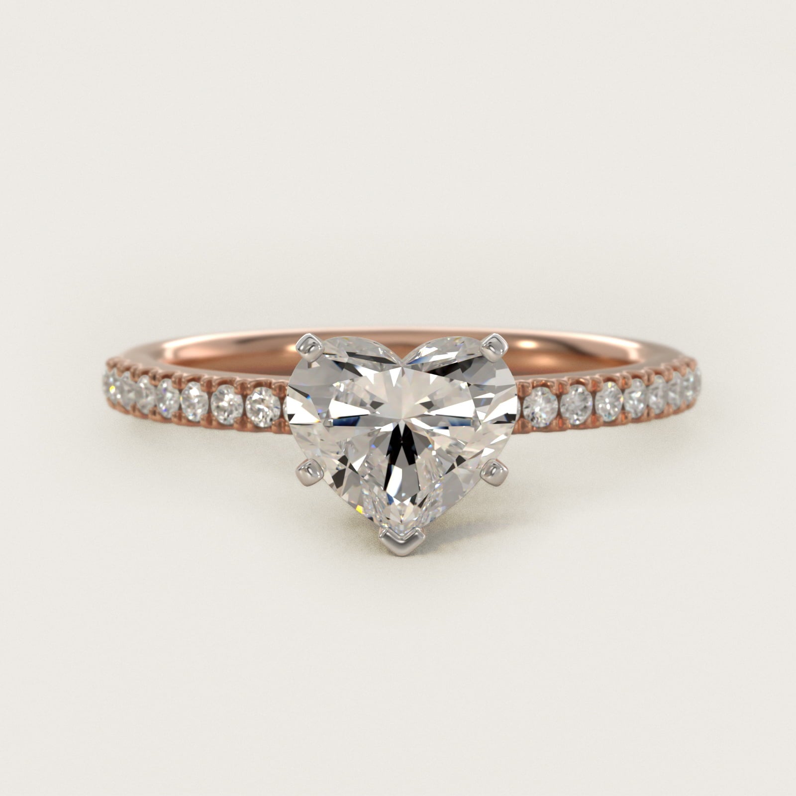 Riviera PavŽ Diamond Engagement Ring in 14k Rose Gold (1/6 ct. tw.) - Heart Center