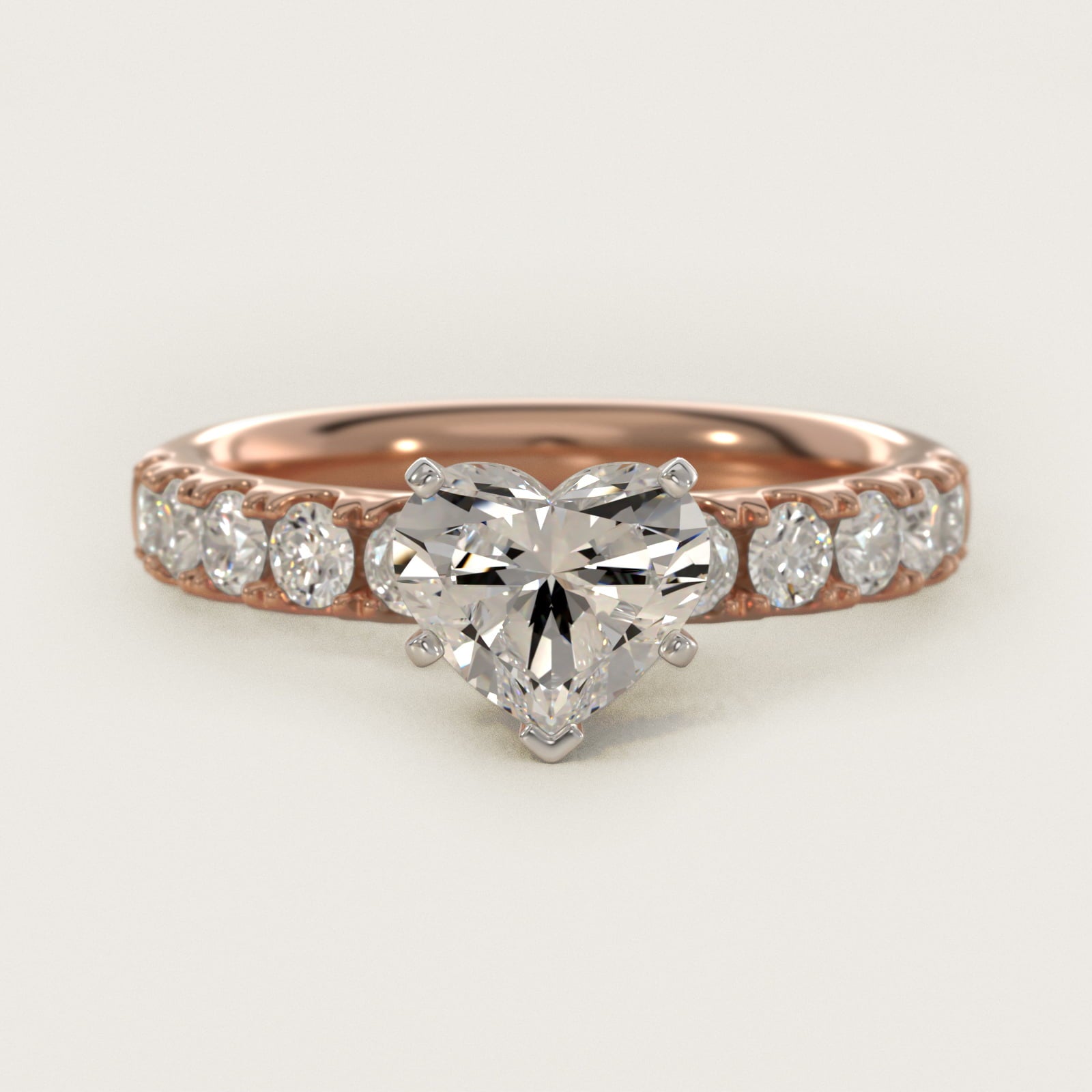 Riviera PavŽ Diamond Engagement Ring in 18k Rose Gold (5/8 ct. tw.) - Heart Center