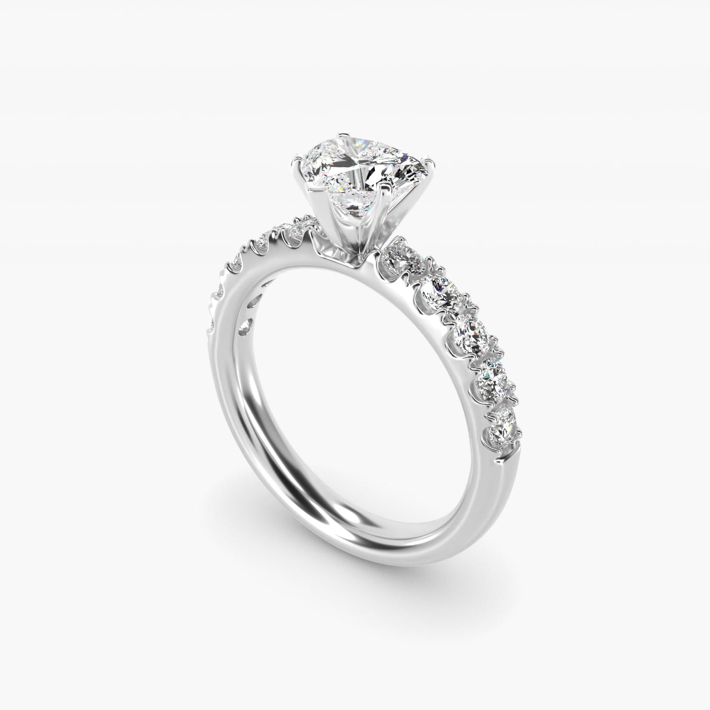 Riviera PavŽ Diamond Engagement Ring in 18k White Gold (5/8 ct. tw.) - Heart Center