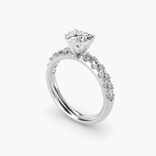 Riviera PavŽ Diamond Engagement Ring in 18k White Gold (5/8 ct. tw.) - Heart Center