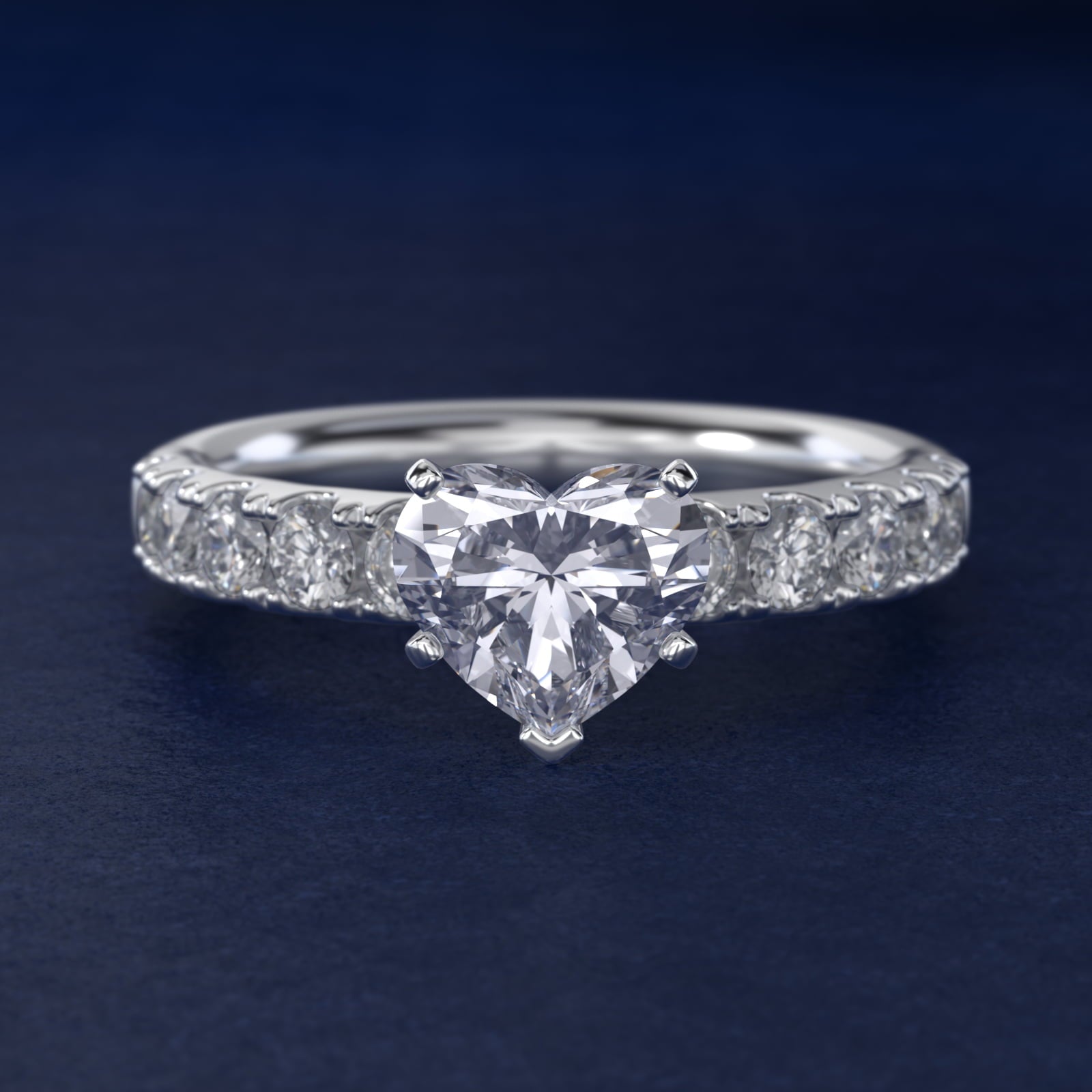 Riviera PavŽ Diamond Engagement Ring in 18k White Gold (5/8 ct. tw.) - Heart Center