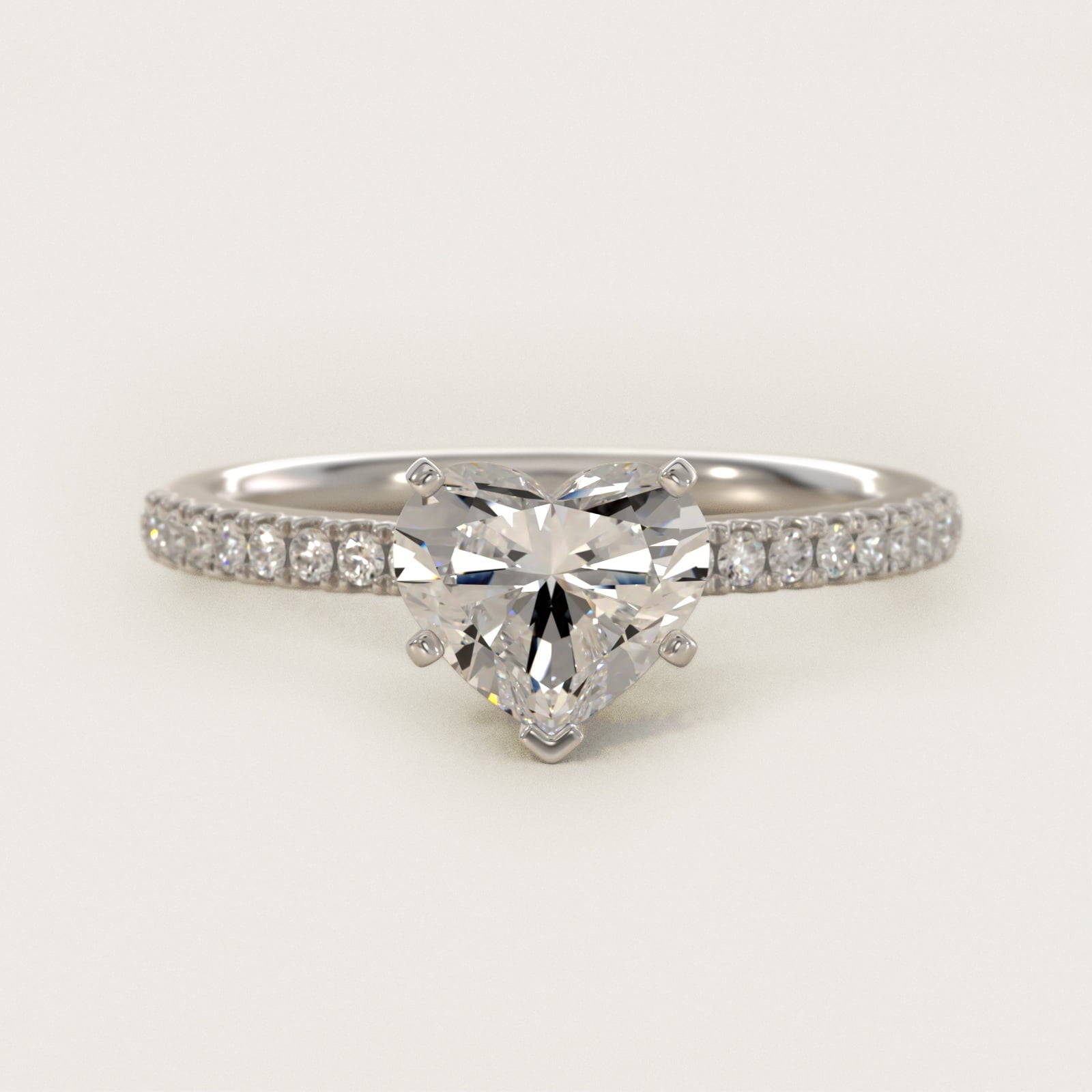 Riviera PavŽ Diamond Engagement Ring in 14k White Gold (1/6 ct. tw.) - Heart Center
