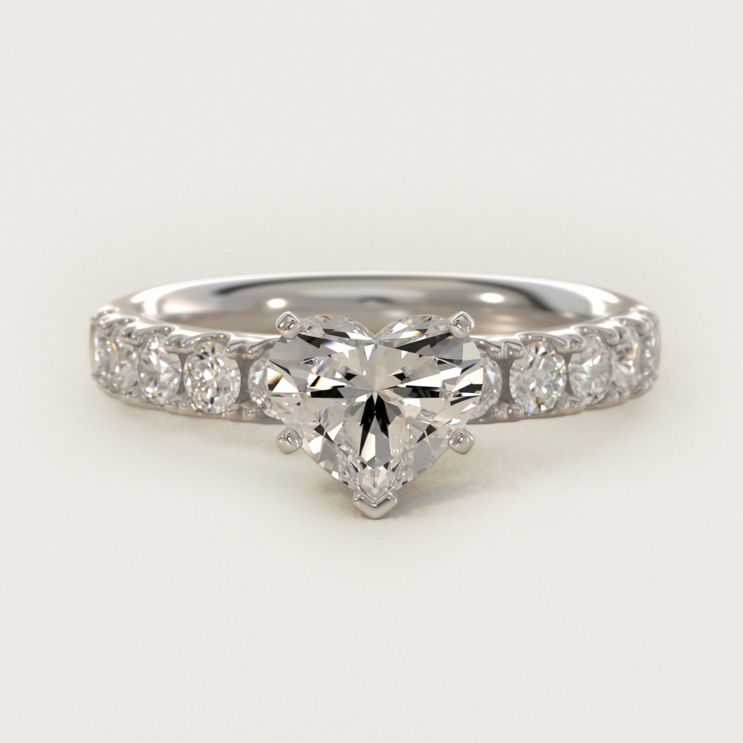 Riviera PavŽ Diamond Engagement Ring in 18k White Gold (5/8 ct. tw.) - Heart Center