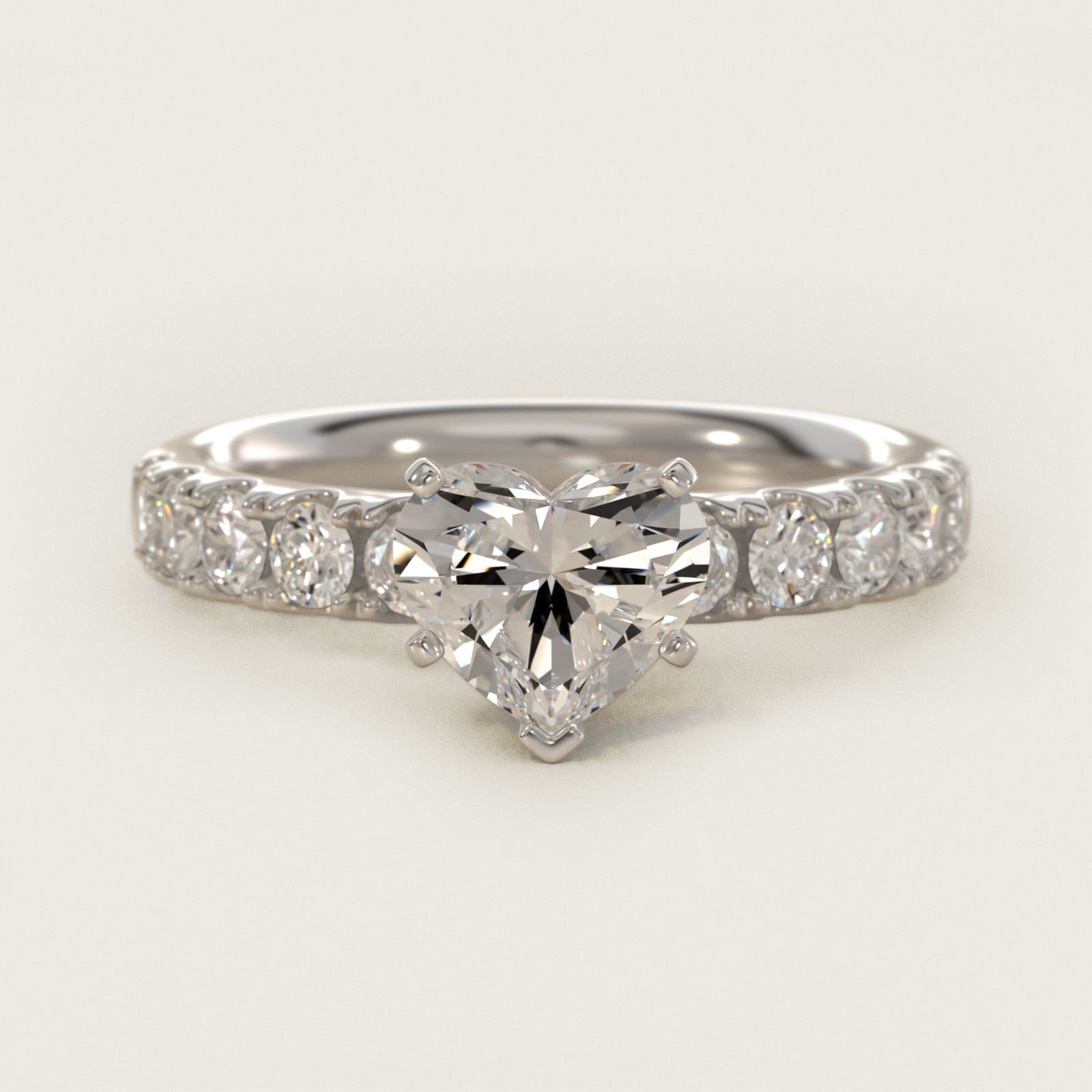 Riviera PavŽ Diamond Engagement Ring in 18k White Gold (5/8 ct. tw.) - Heart Center