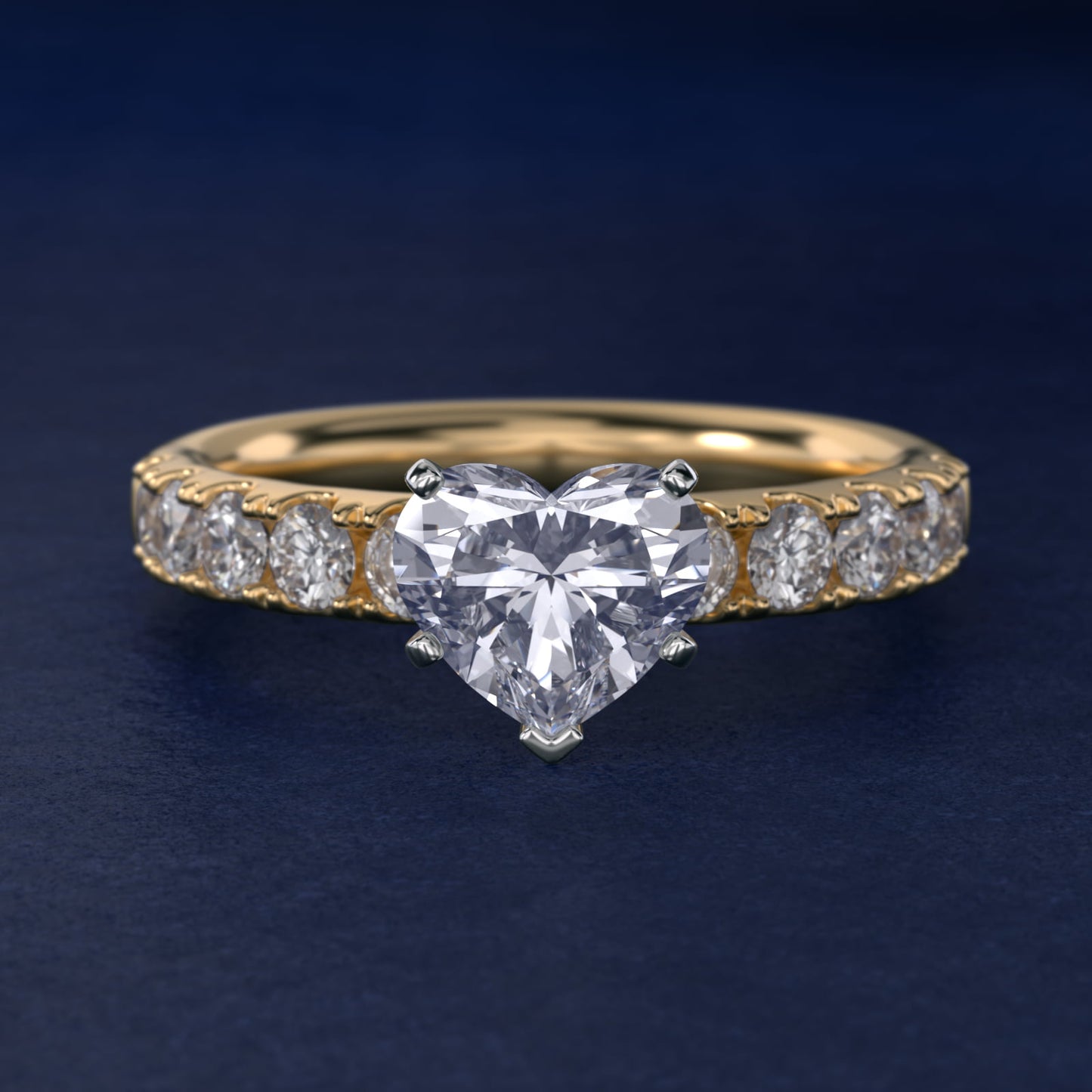 Riviera PavŽ Diamond Engagement Ring in 18k Yellow Gold (5/8 ct. tw.) - Heart Center