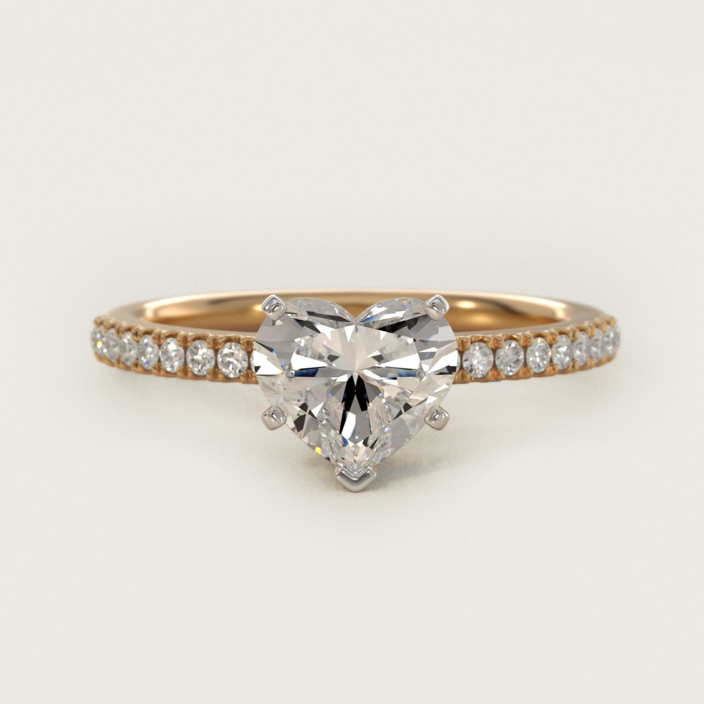Riviera PavŽ Diamond Engagement Ring in 14K Yellow Gold (1/6 ct. tw.) - Heart Center