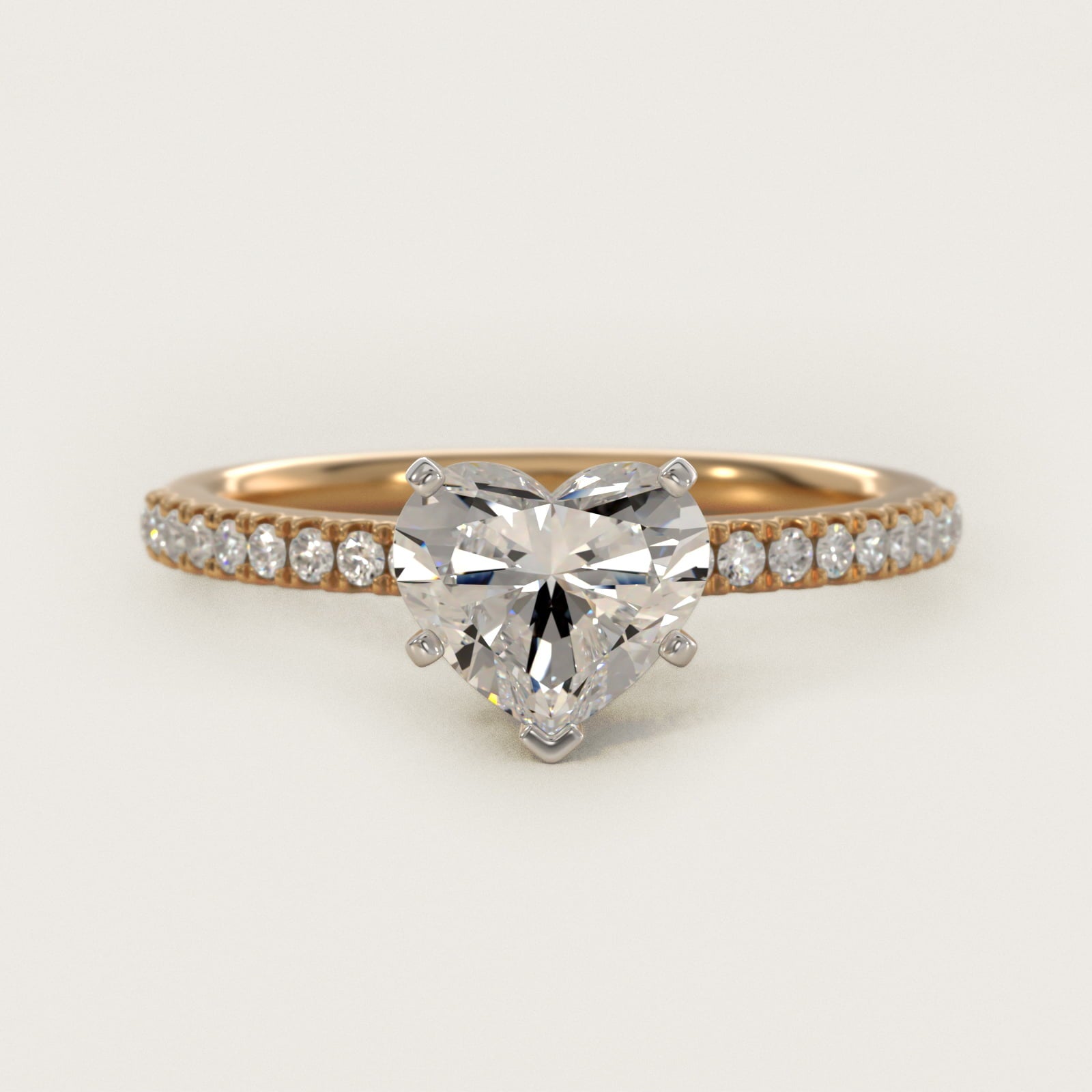 Riviera PavŽ Diamond Engagement Ring in 14K Yellow Gold (1/6 ct. tw.) - Heart Center
