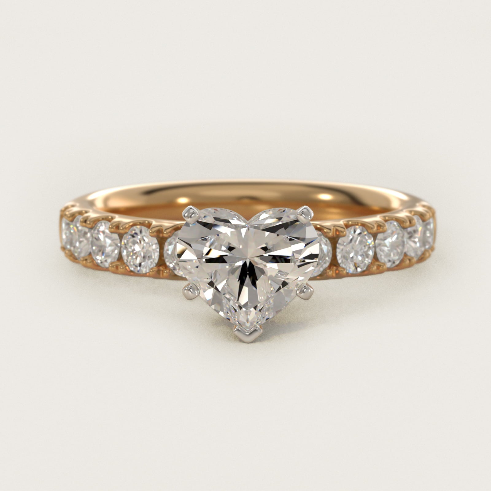 Riviera PavŽ Diamond Engagement Ring in 18k Yellow Gold (5/8 ct. tw.) - Heart Center