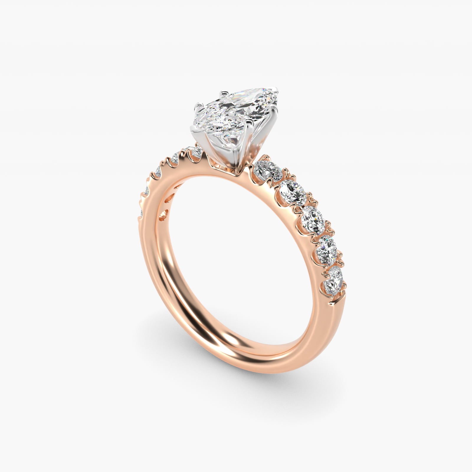 Riviera PavŽ Diamond Engagement Ring in 18k Rose Gold (5/8 ct. tw.) - Marquise Center