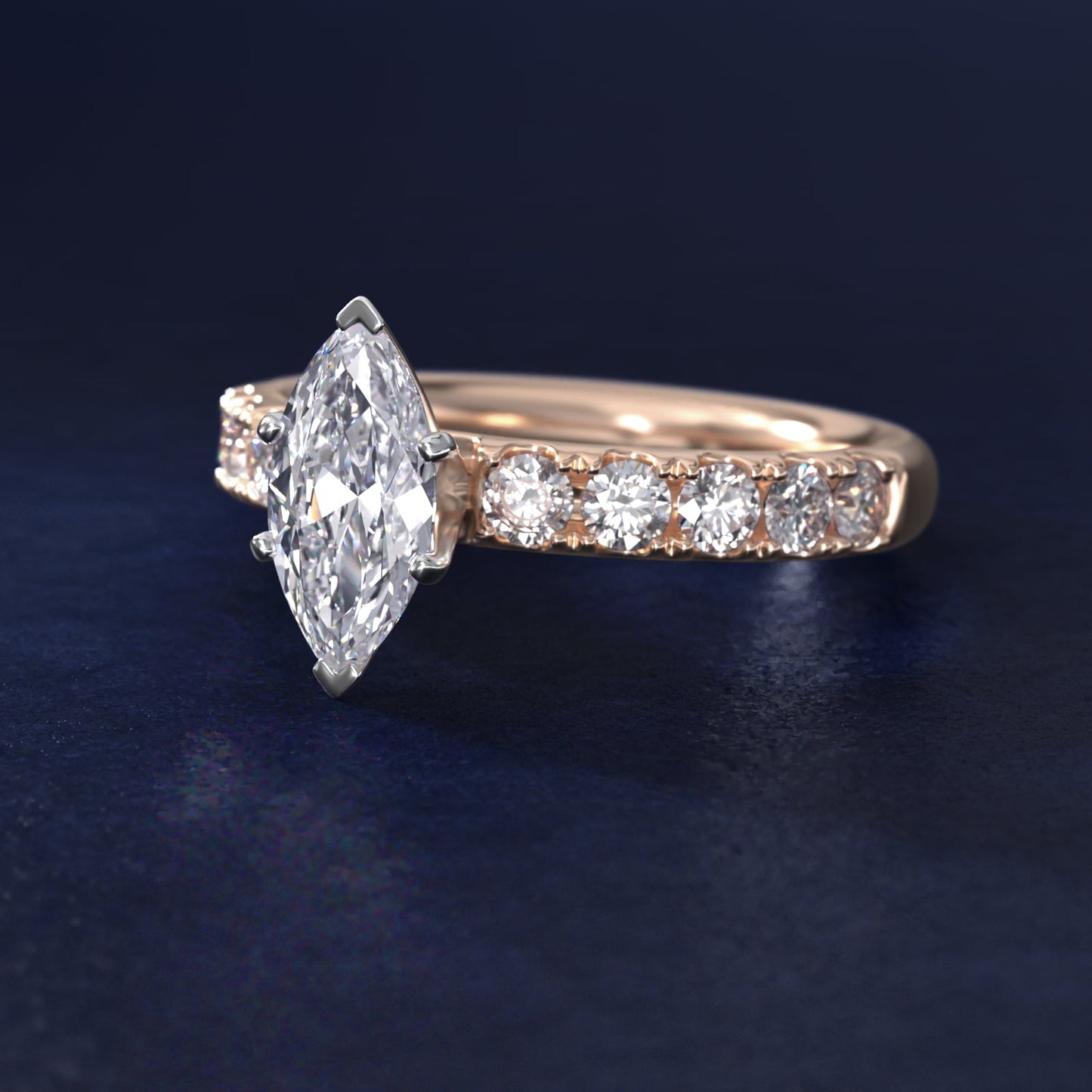 Riviera PavŽ Diamond Engagement Ring in 18k Rose Gold (5/8 ct. tw.) - Marquise Center